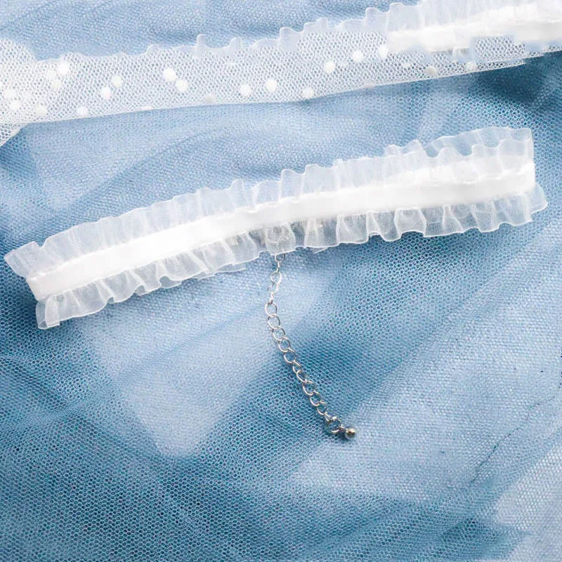 White Thin Wide Band Wave Lace Choker Necklace Women's Clavicle Jewelry Accessory Lady Gift