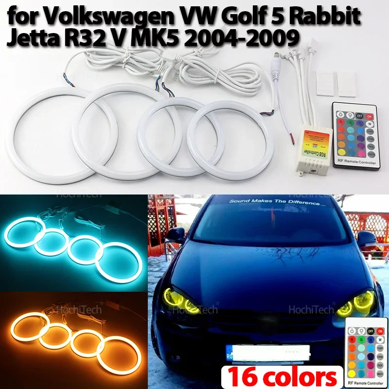 Multi Color Ultra Bright RGB Cotton LED Angel Eye Ring Remote Control for Volkswagen VW Golf 5 Rabbit Jetta R32 V MK5 2004-2009