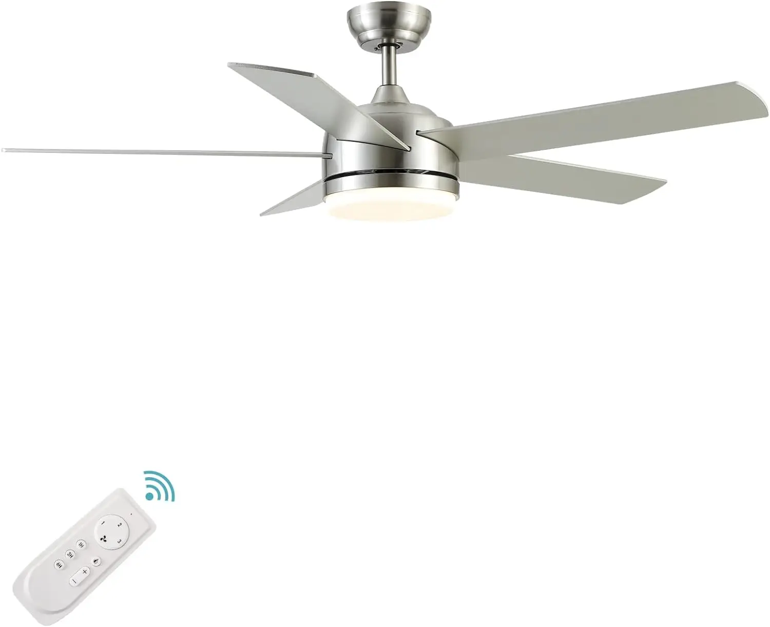 

52 inch ceiling fan with light and remote control, dimmable tricolor LED, silent reversible motor, 5-blade