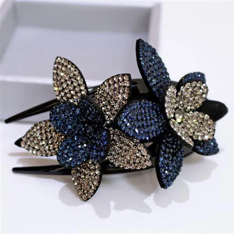 Female Beads Hairgrip Elegant Rhinestone Flower Duckbill Hair Claws Vintage Hair Combs Clip Shinning Hairpin Ponytail Headwear