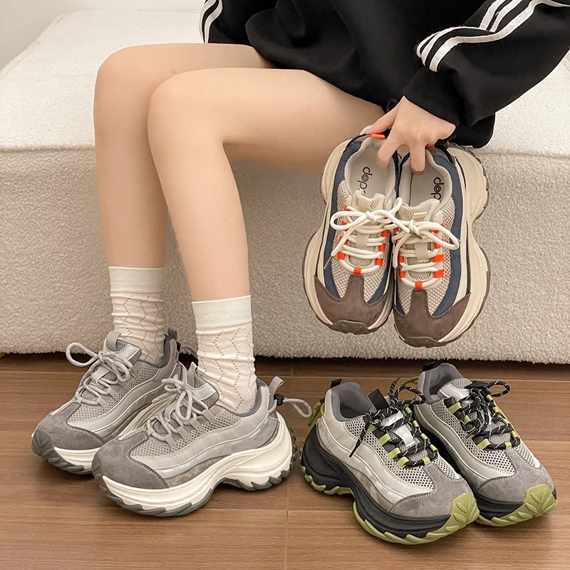 2026 New Mesh Breathable Casual Thick-soled Daddy Shoes Spring and Summer Women's Heightening Joker Sneakers Tennessee De Mujer