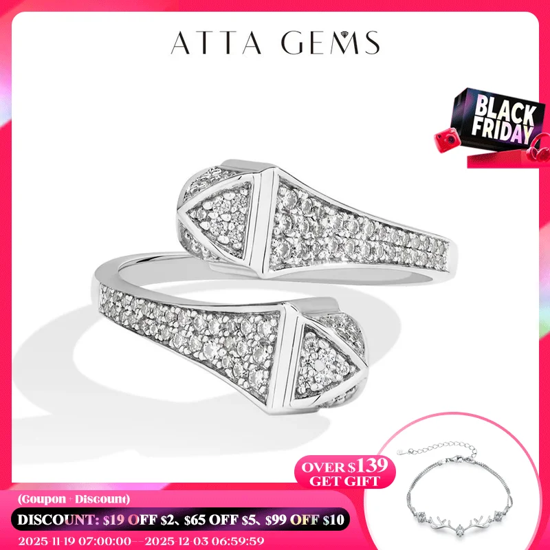 

ATTAGEMS двойная змея S925 серебряные кольца с муассанитом для женщин и мужчин лабораторное регулируемое кольцо с бриллиантами 18 К позолоченное роскошное ювелирное изделие для вечеринки