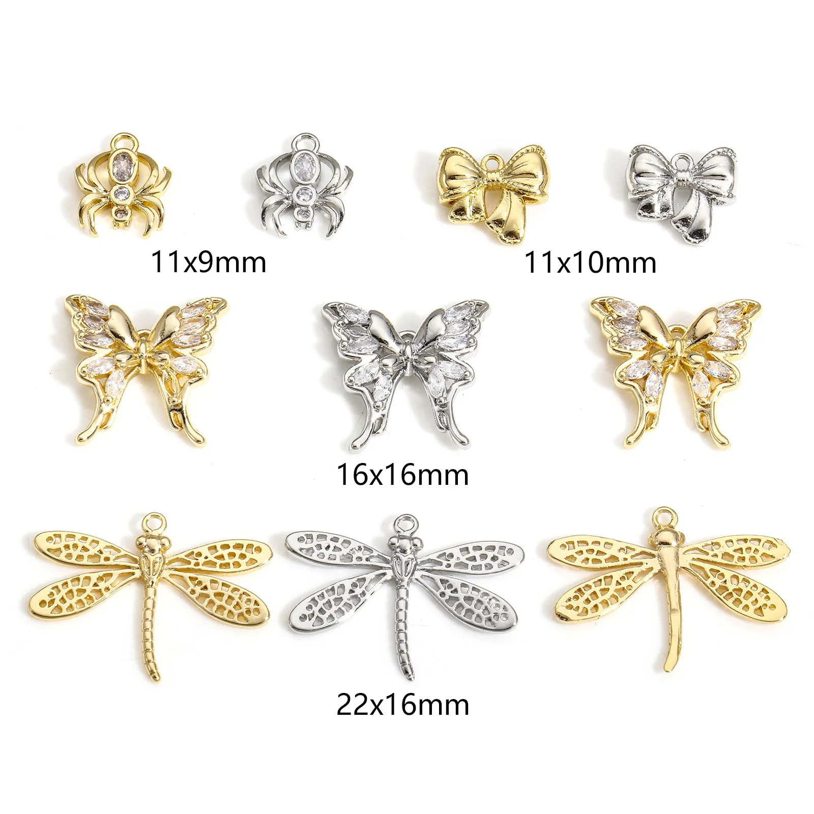 2pcs Copper Insect Charms Gold Color Butterfly Dragonfly Animal Rhinestone Pendants DIY Necklace Earrings Women Jewelry Findings