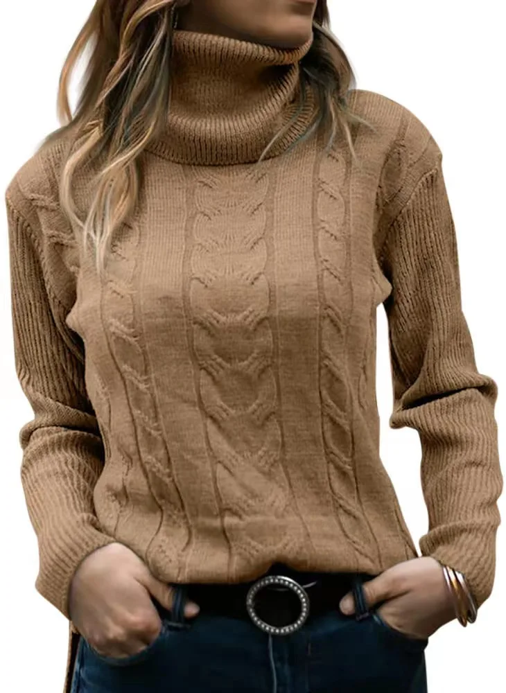 Sweater for Women Autumn and Winter New Fashion Solid Color High Neck Knitwear Retro Long Sleeve Blouse