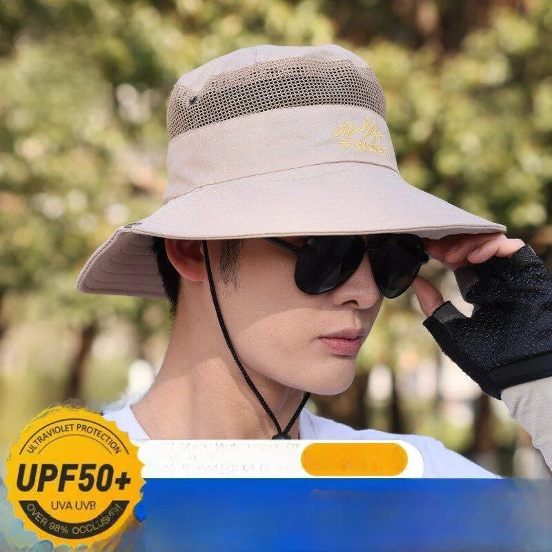 

Men's Summer Outdoor Casual Sun Protection Hat Fishing Camping Cycling Hat Breathable Wide Brim Hat Fishing Village Style