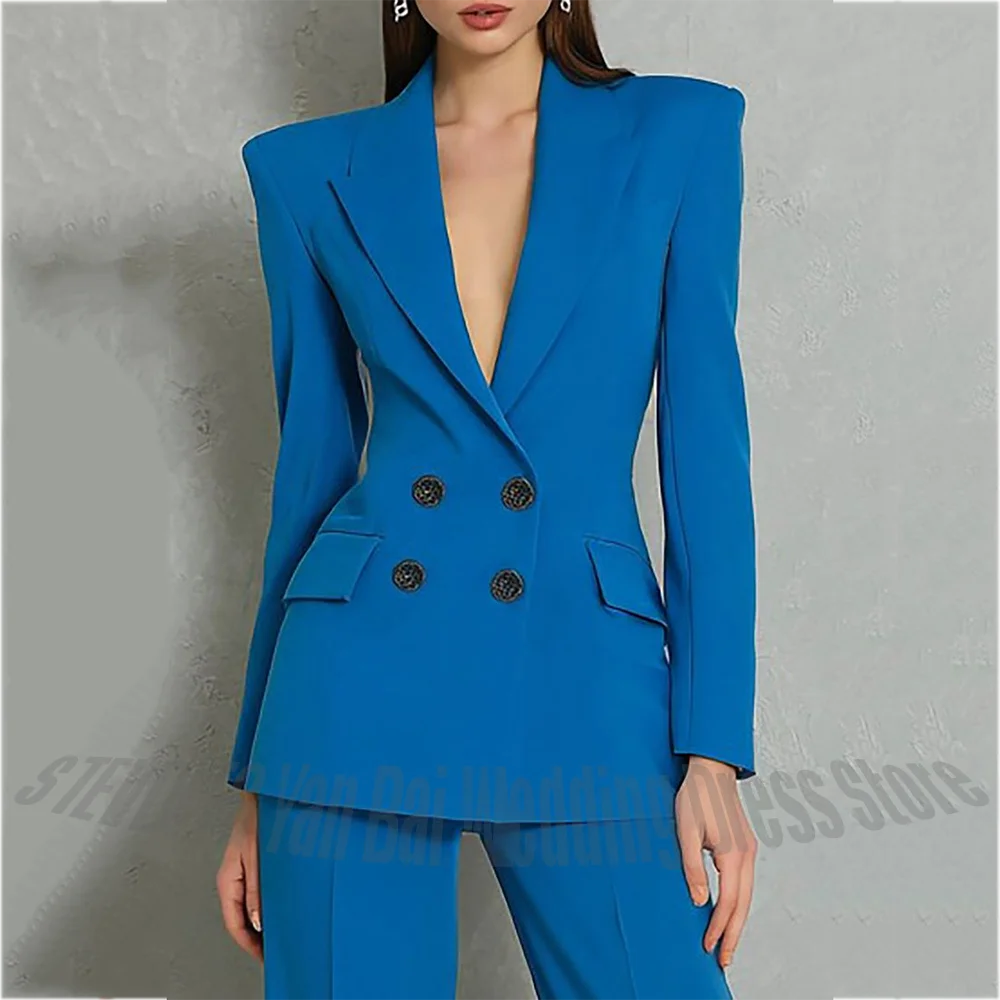 Formal Occasion Women's Suit Set 2 Piece Peak Lapel Double Breasted Classic Solid Color Outfit Business Casual Office Lady Wear