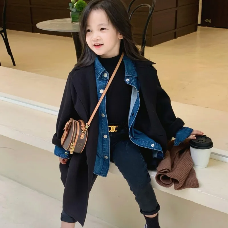 Girls Woolen Coat Jacket Cotton Outwear Overcoat 2023 Dazzling Warm Thicken Plus Velvet Winter Autumn Teenager Children\'s Clothi