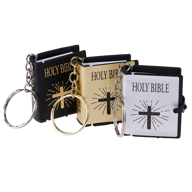 1Pc Mini English Holy Bible Keychain Religious Christian Jesus Cross Key Ring