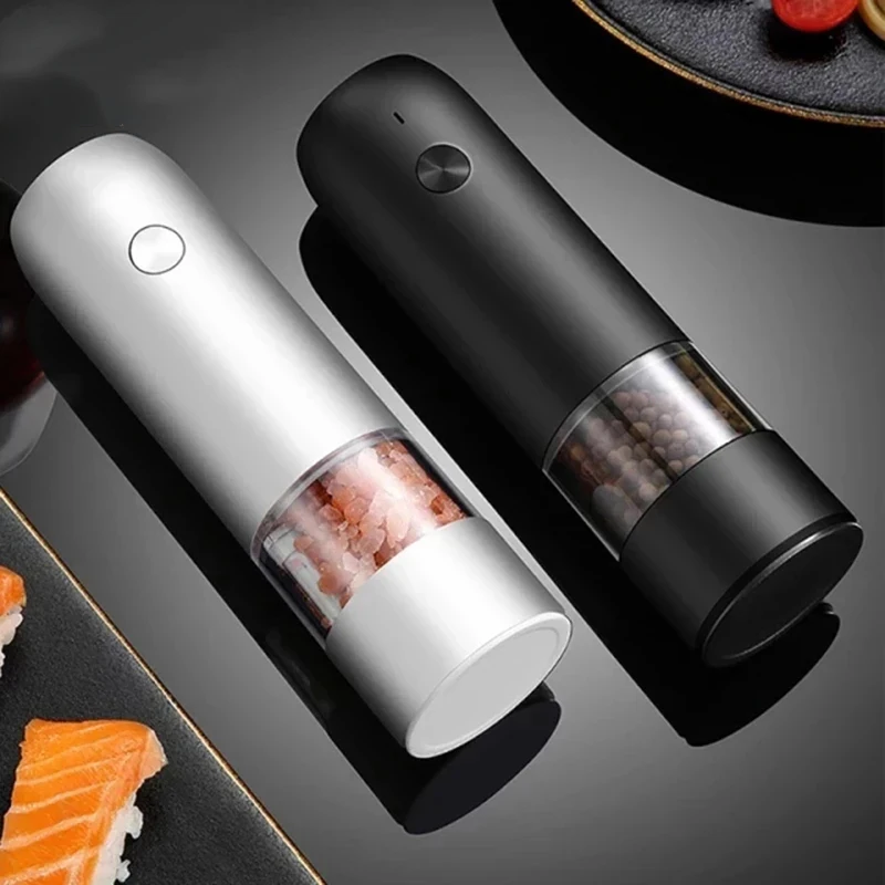 New Electric Pepper Grinder USB Rechargeable, Automatic Pepper and Salt Mill Grinder with LED Light, Quick Charging Gr