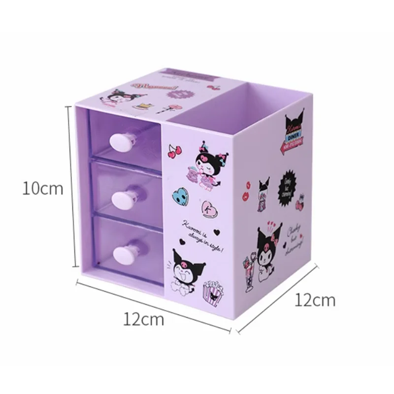 Cute Kawaii Sanrio Drawer Pen Holder Organizer with Grids Large Capacity Student Desktop Office Girls Kuromi Melody Storage Box