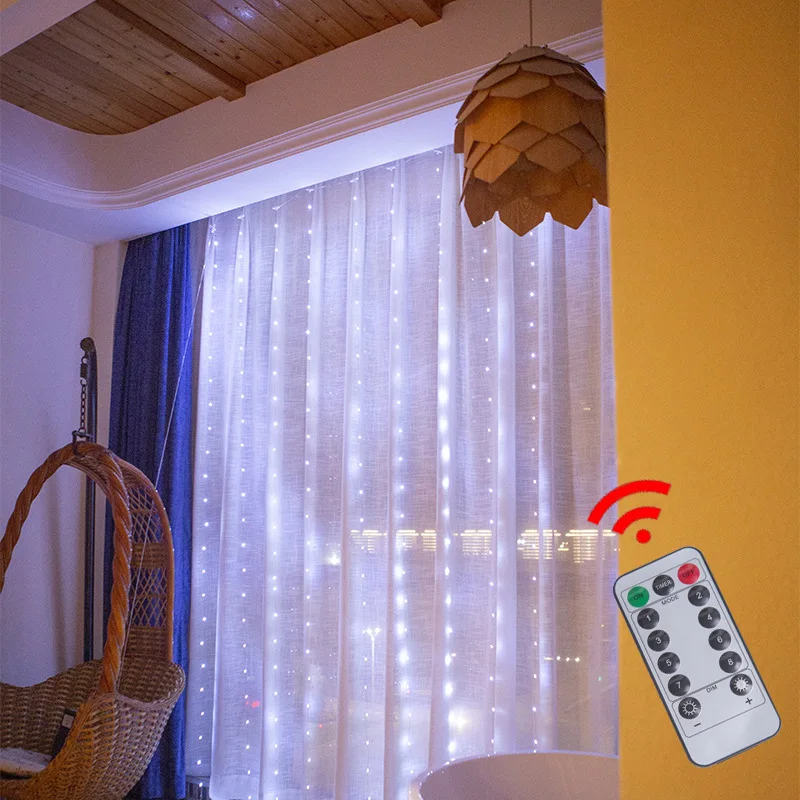 LED 8 Modes Fairy Garland Lights Christmas Home Decoration USB Curtain String Lights with Remote Control for Bedroom Wedding