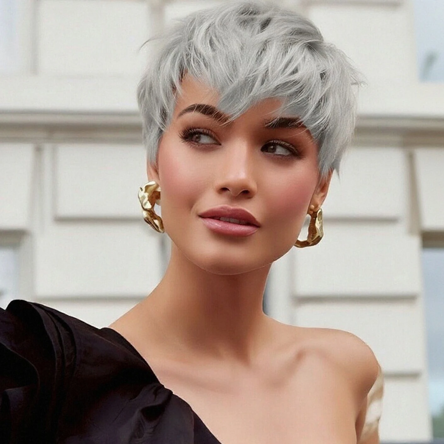 

Короткие серые парики из натуральных волос для женщин с челкой Многослойный парик с стрижкой пикси Прямые волосы с париком машинного производства Bazilian Remy Hair