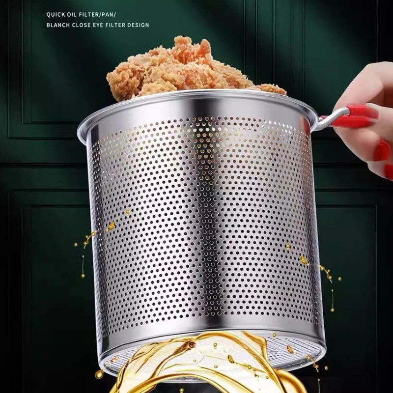 Fritadeira de aço inoxidável 304 com cesta de fritura multifuncional panela pequena para cozinha frango peixe ferramenta de cozinha