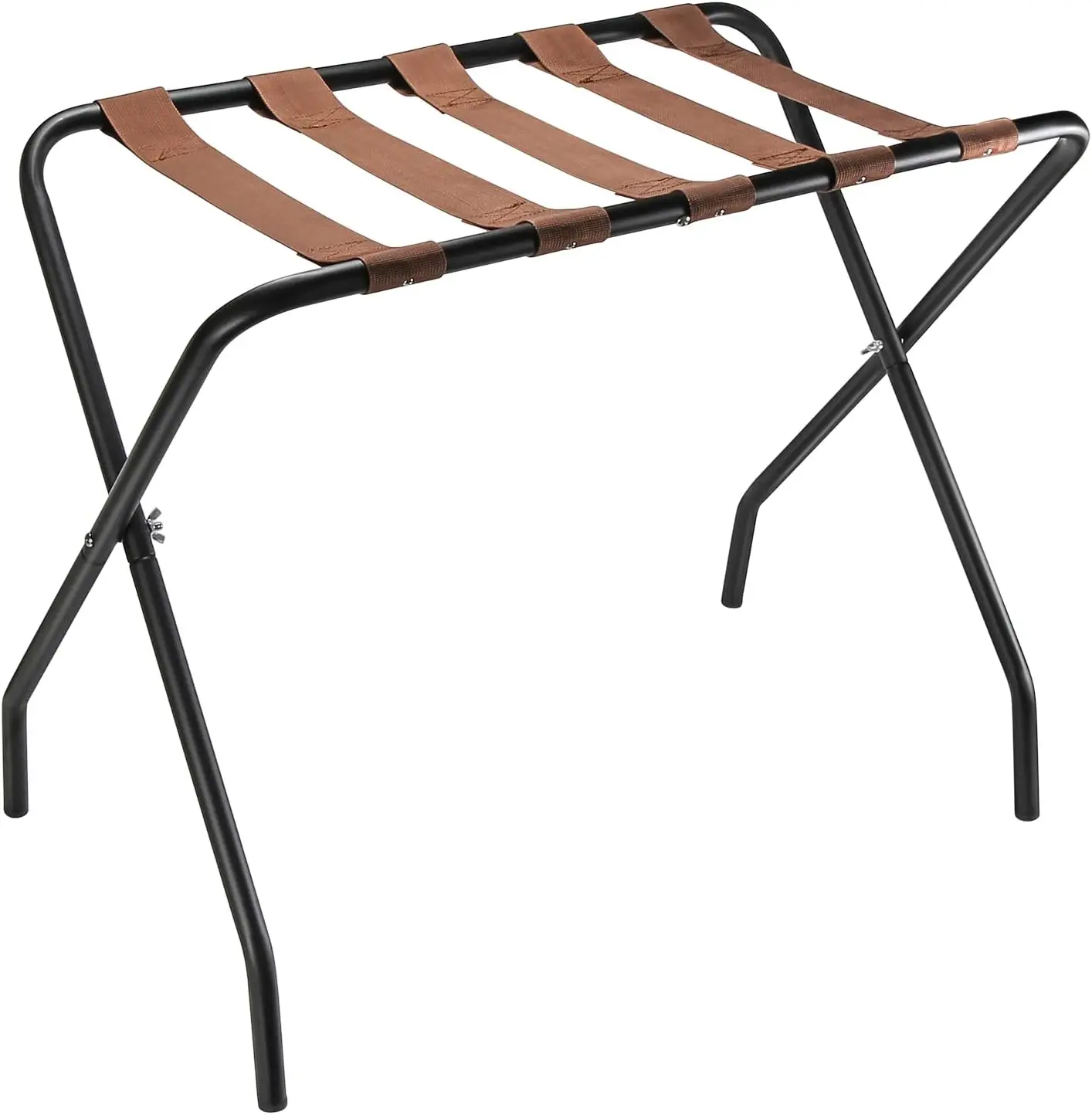 Folding Metal Suitcase Stand Shelf with Brown Nylon Straps and Steel Frame, Guest Room, Hotel, Bedroom, Closet Essentials