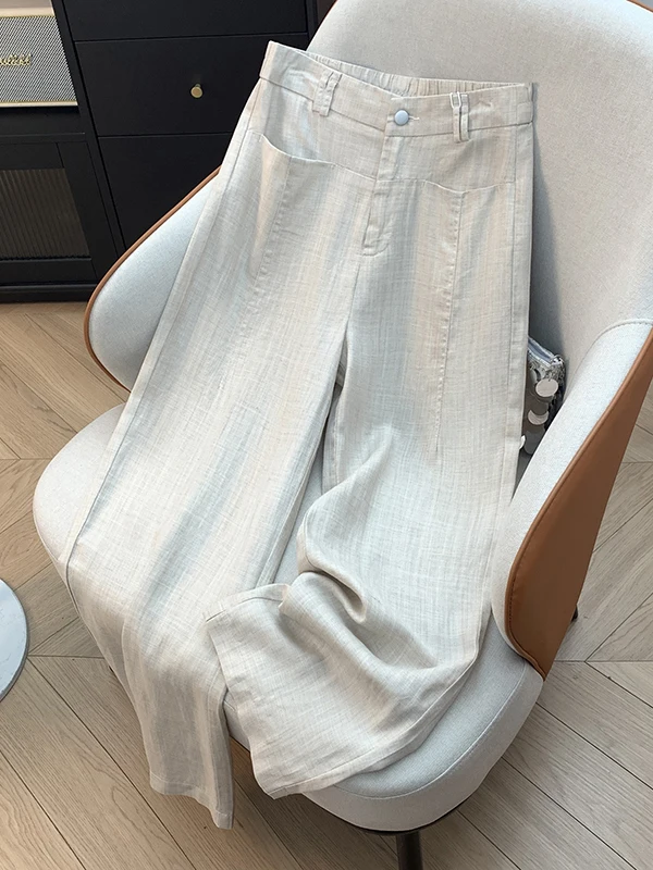 

High-End Linen Wide Leg Pants Women Summer Thin Soft Draped Slim Straight Casual Cotton Linen Long Trousers