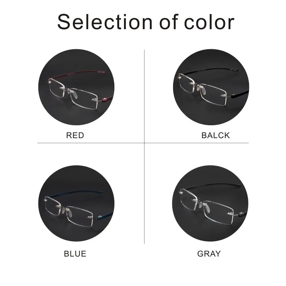 TR90 Rahmenlose Lesebrille Anti Blaues Licht Männer Frauen Metall Anti-müdigkeit Presbyopie Brillen +75 + 1,25 + 1,75 bis + 3,5 – Detail 3