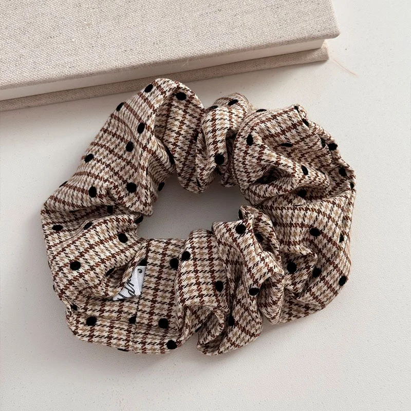 Korean Retro Large Scrunchies Plaid Grid Hair Tie Ponytail Holder Elastic Hair Band Rubber Bands Women Hair Accessories