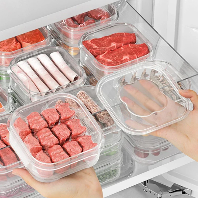 

Plastic Refrigerator Storage Box with Lid Transparent Case Food Meat Fresh-keeping Boxes Kitchen Vegetable Sealed Small Crisper