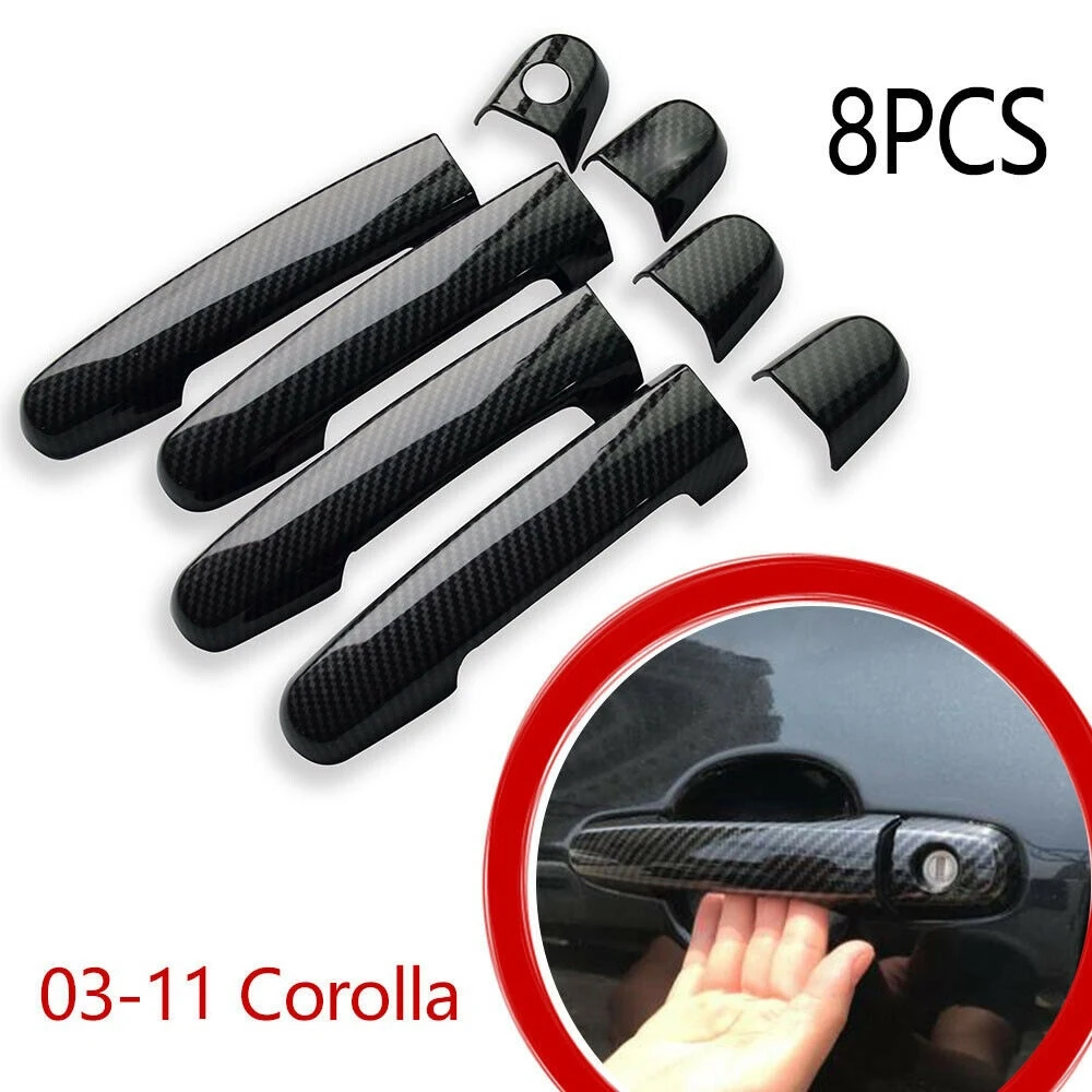 ألياف الكربون نمط غطاء مقبض الباب الكسوة لتويوتا كامري 2002-2006 كورولا 2003-2011 RAV4 Scion-A61E #4