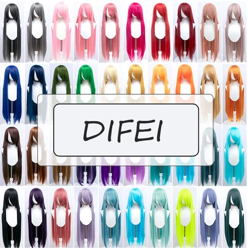 Imagen 1 del producto DIFEI-Peluca de Cosplay recta larga sintética de 100CM con flequillo para mujer, peluca ombré de Anime, peluca resistente al calor rosa, verde y dorado