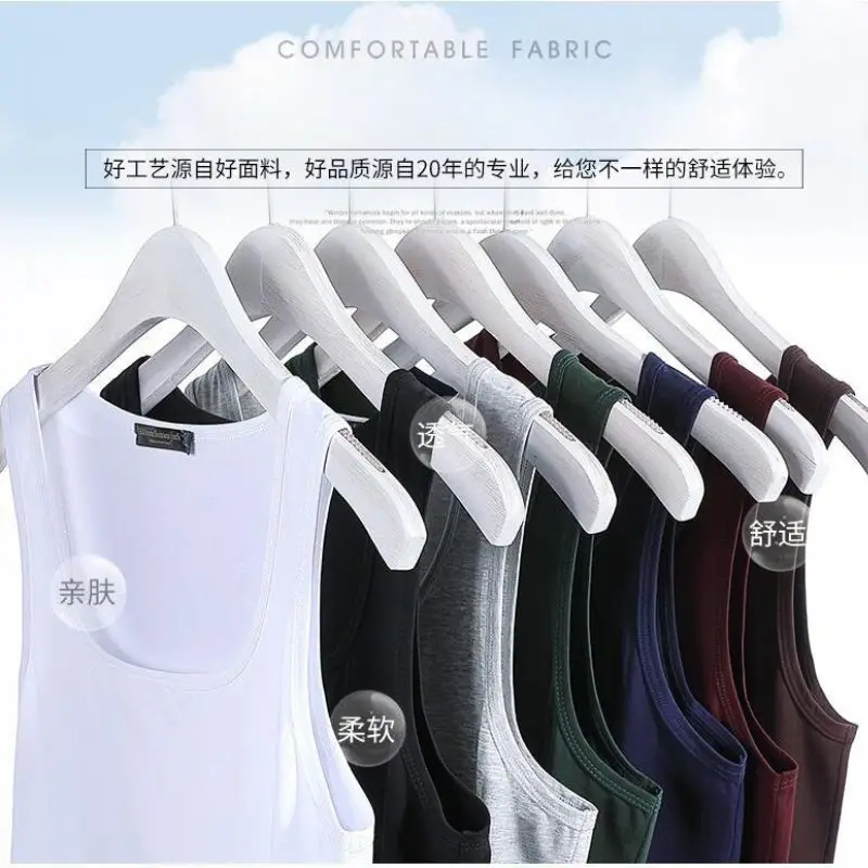 Hot Sale 100% Cotton Mens Sleeveless Tank Top Solid Muscle Vest Undershirts Square Neck Gymclothing Tees Whorl Tops Bodybuilding