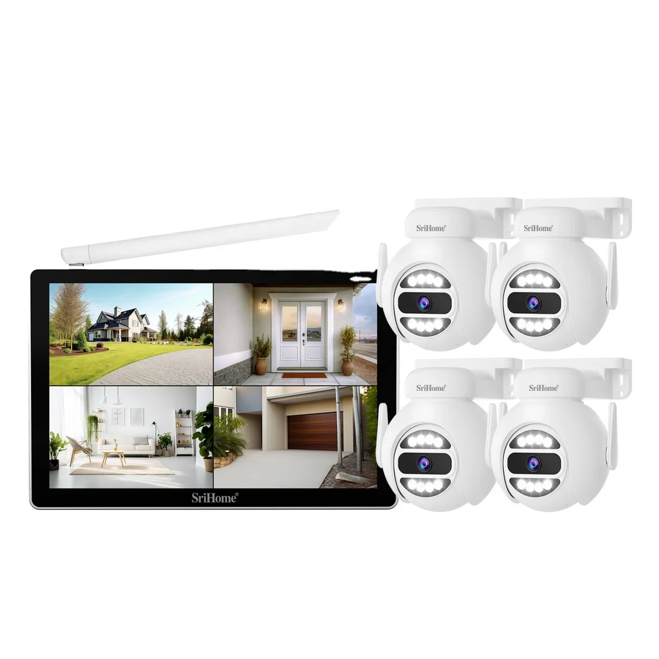 SriHome Touchscreen NVR 5MP Two-way Audio Full-color Night Vision Humanoid Tracking Wifi Alarm System Wireless Security  System