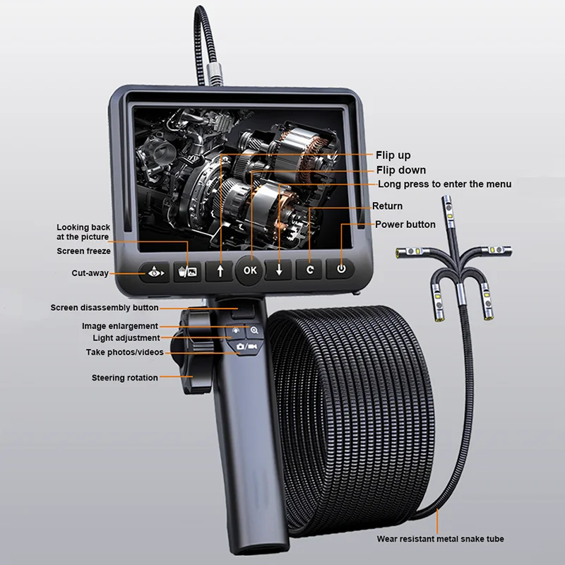 360° rotating endoscope 500W HD camera 2/2.8/3.8/5.5/8.5/12.5/12.5mm automotive maintenance industrial pipeline engine detecte