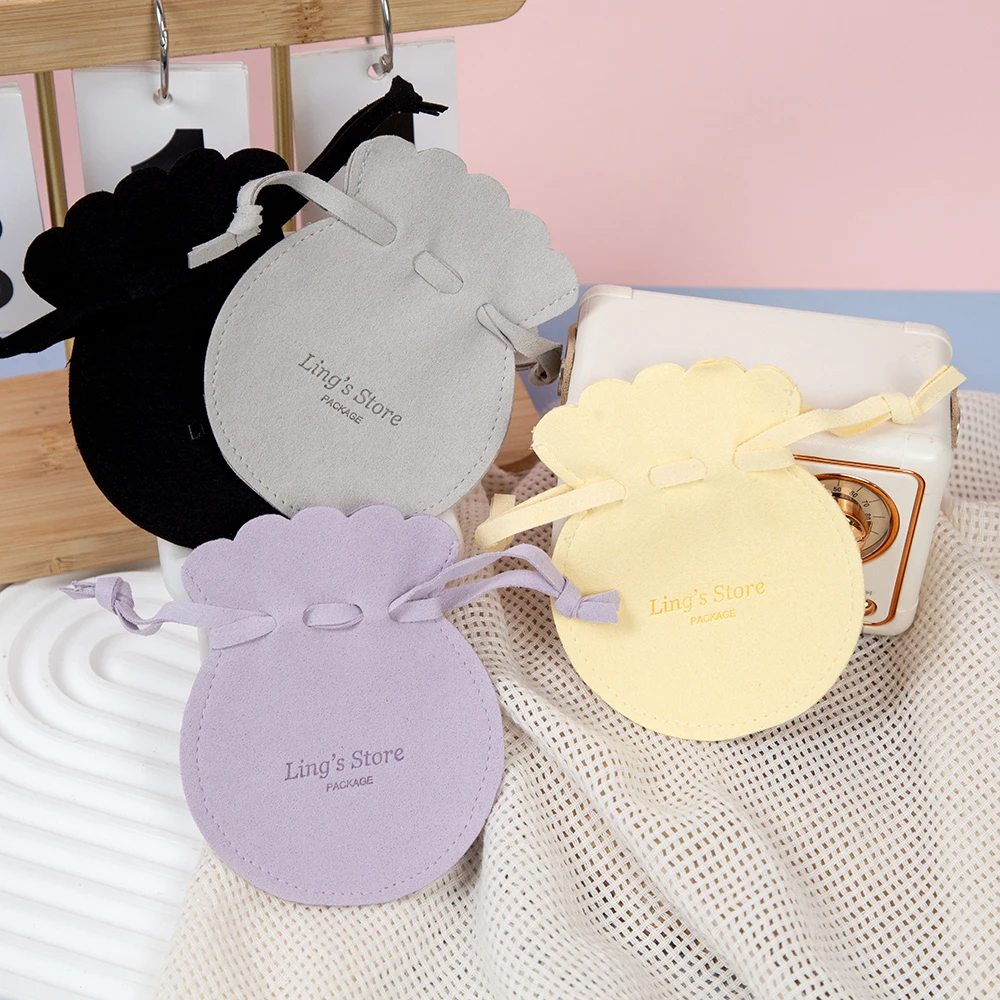 

100Pcs Personalized Logo Jewelry Microfiber Gourd Drawstring Bag Small Gift Organizer Wedding Favors Ring Earring Stud Packaging