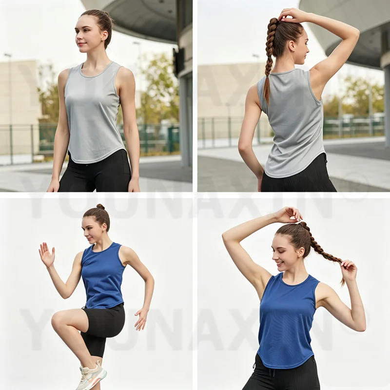 3 Pcs Women's Quick Dry Workout Tank Tops Sleeveless Curved Hem Athletic Shirt for Running Yoga Gym Fitness Multi-color S M L XL