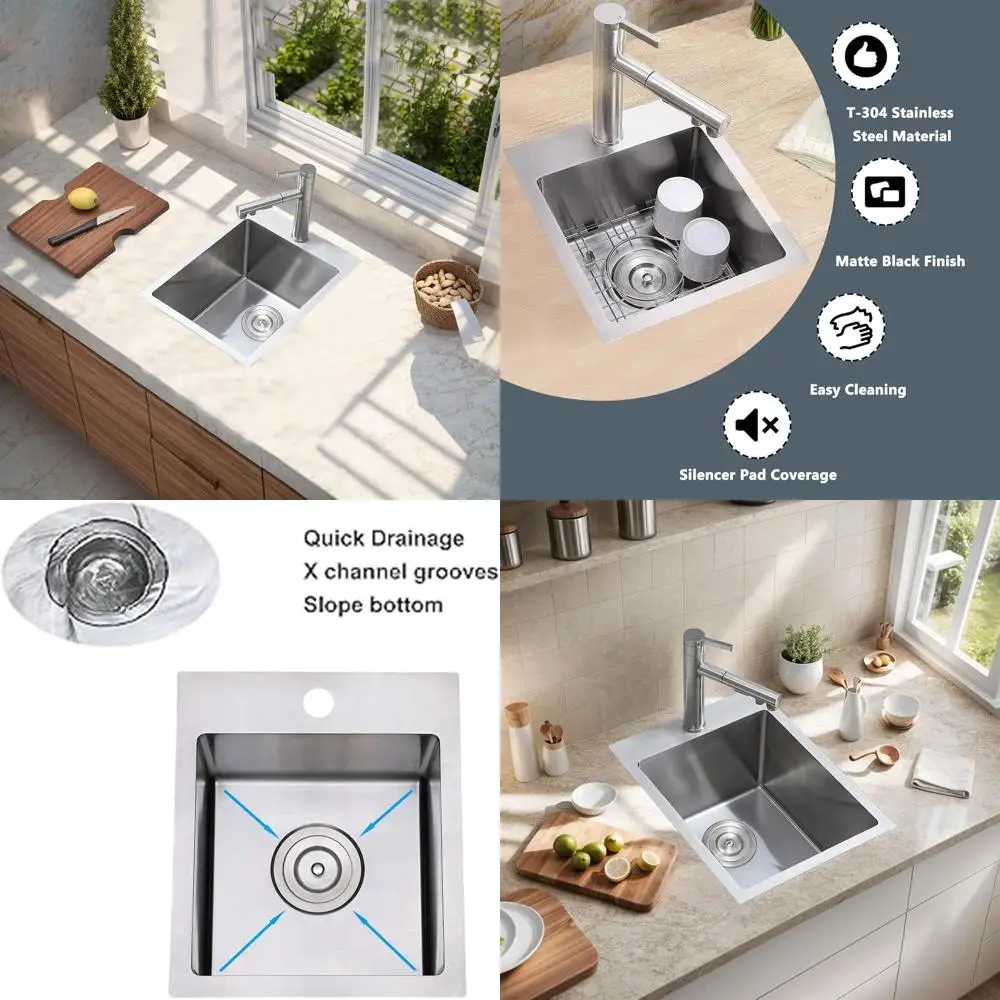 

Commercial 16 Gauge Stainless Steel Single Bowl Drop-In Bar Sink for Kitchen Prep and Outdoor Use, Handmade with Accessories