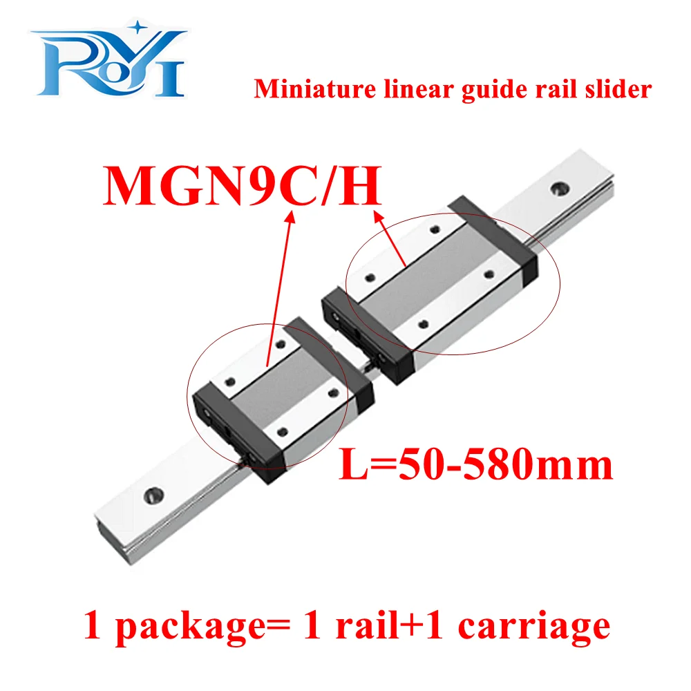 MGN9C MGN9H Miniature Linear Guide Rail Slide 1 Rail + 1 Carriage Block Length 50-580mm Precision Linear Slider for 3D Printer