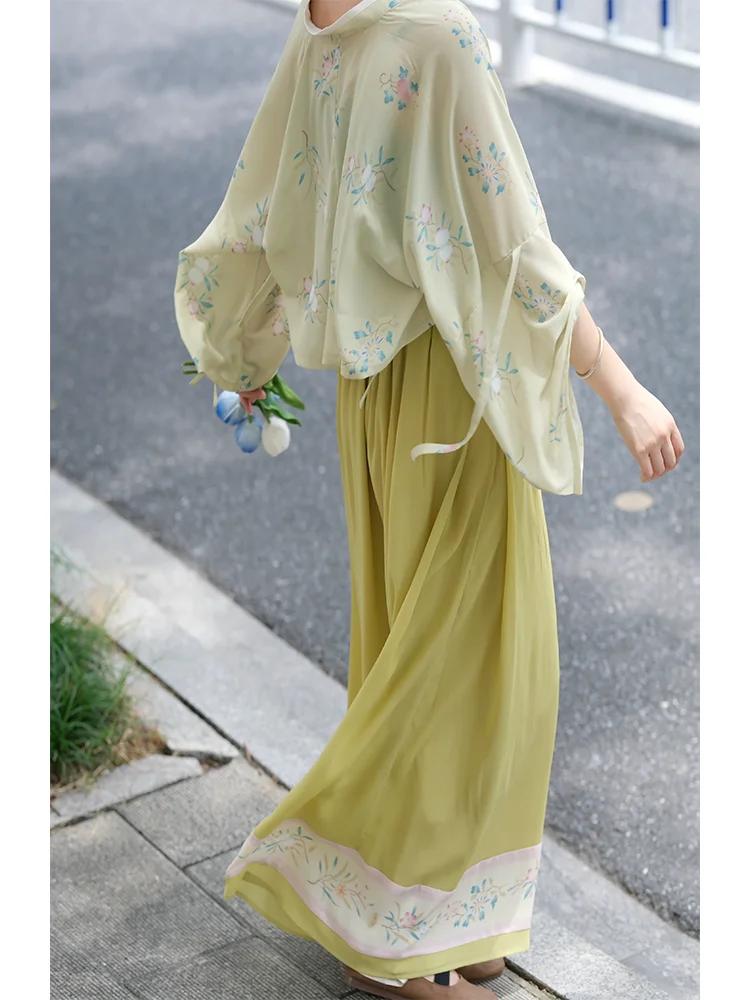 

Оригинальные широкие брюки Xiaoma And Fi с принтом, кимоно-жакет, улучшенная модель Hanfu для повседневной носки, летняя коллекция 2025