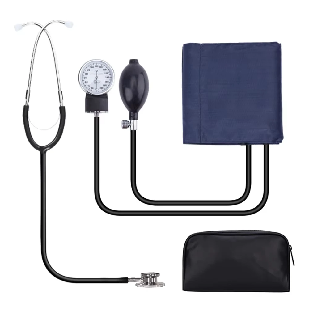 Manual Blood Pressure Monitor BP Upper Arm Sphygmomanometer Aneroid Baumanometer Stethoscope with Zipper Bag for Adult Cuff Home