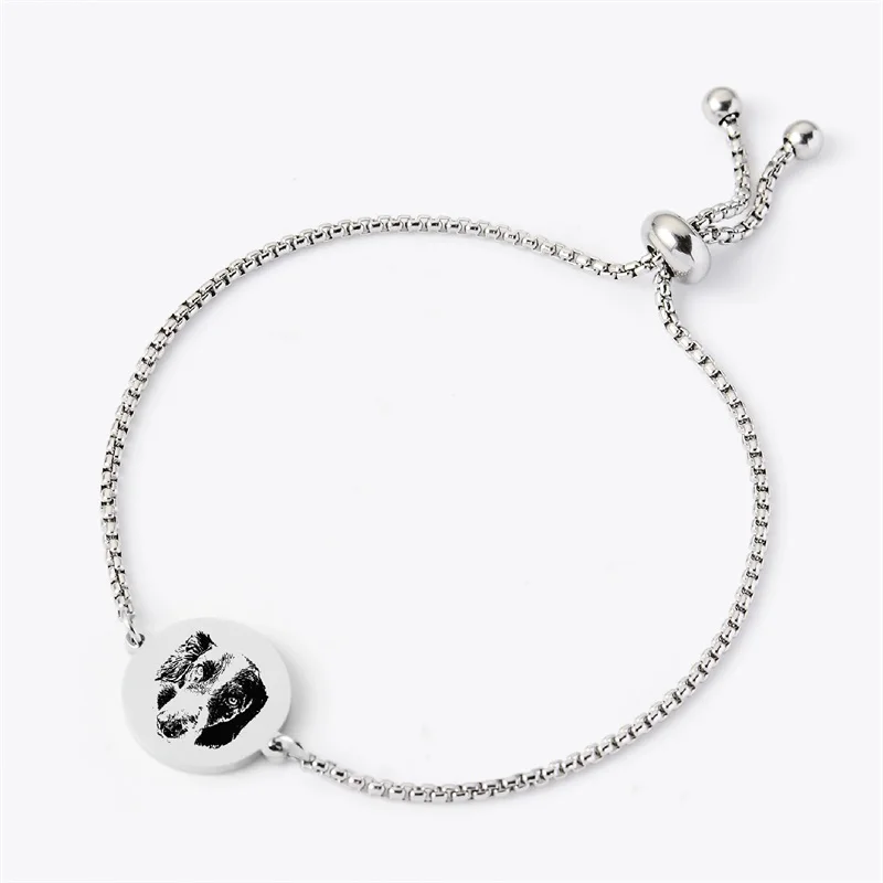 شخصية الحيوانات الأليفة صورة سوار مخصص محفورة اسم الصورة جولة القرص سوار مجوهرات تذكارية هدية لمحبي الحيوانات الأليفة