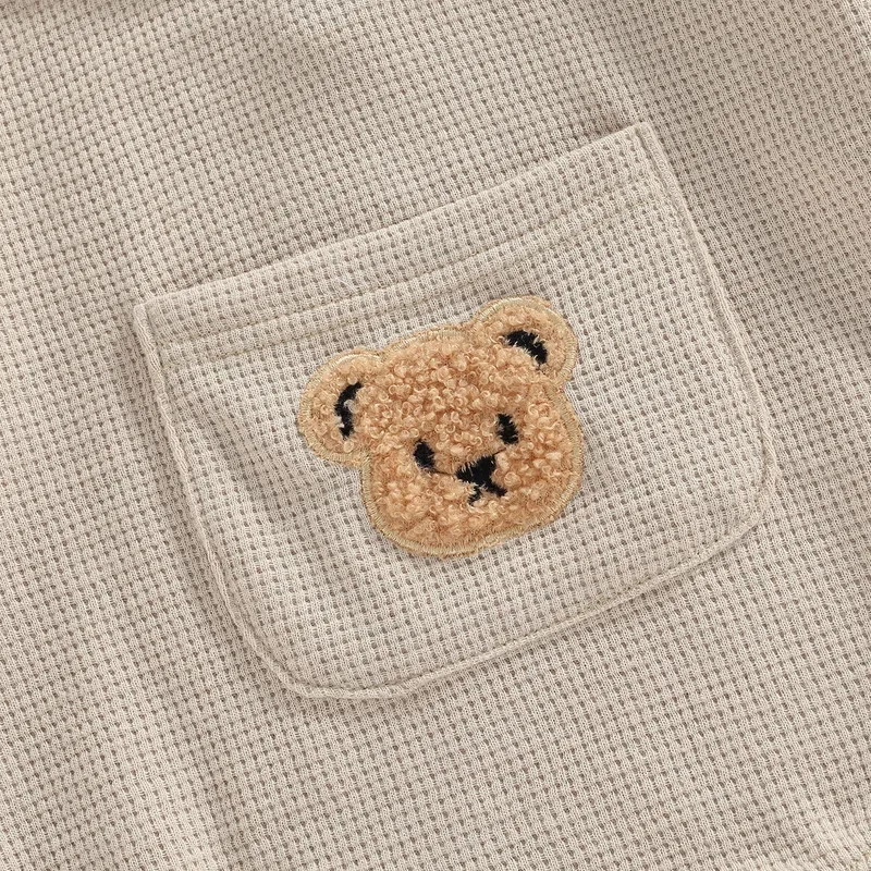 Newborn Baby Girl Boy Bodysuit Spring Autumn Clothes 2022 Casual Long Sleeve Bear Embroidery Front Pocket Bodysuit