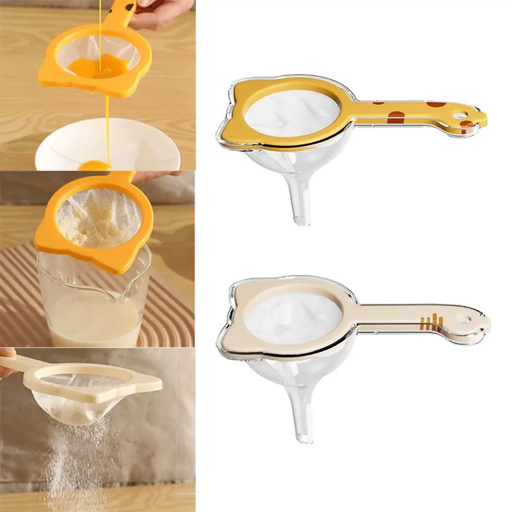 2 in 1 Funnel Filter with Handle 120 Mesh Double-layer Kitchen Oil Funnel with Filter Multifunctional Reusable Mesh Flour Sieve