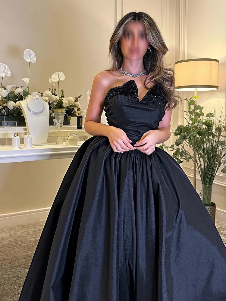 Jirocum-vestido de graduación elegante de color negro para mujer, traje de noche de fiesta con cuentas, largo hasta el suelo, Formal