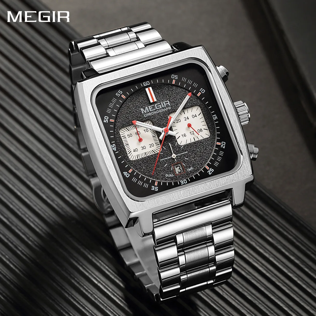 

MEGIR мужские деловые часы из нержавеющей стали, водонепроницаемые светящиеся 24-часовые наручные часы, мужские кварцевые часы с хронографом, Reloj Hombre 2182