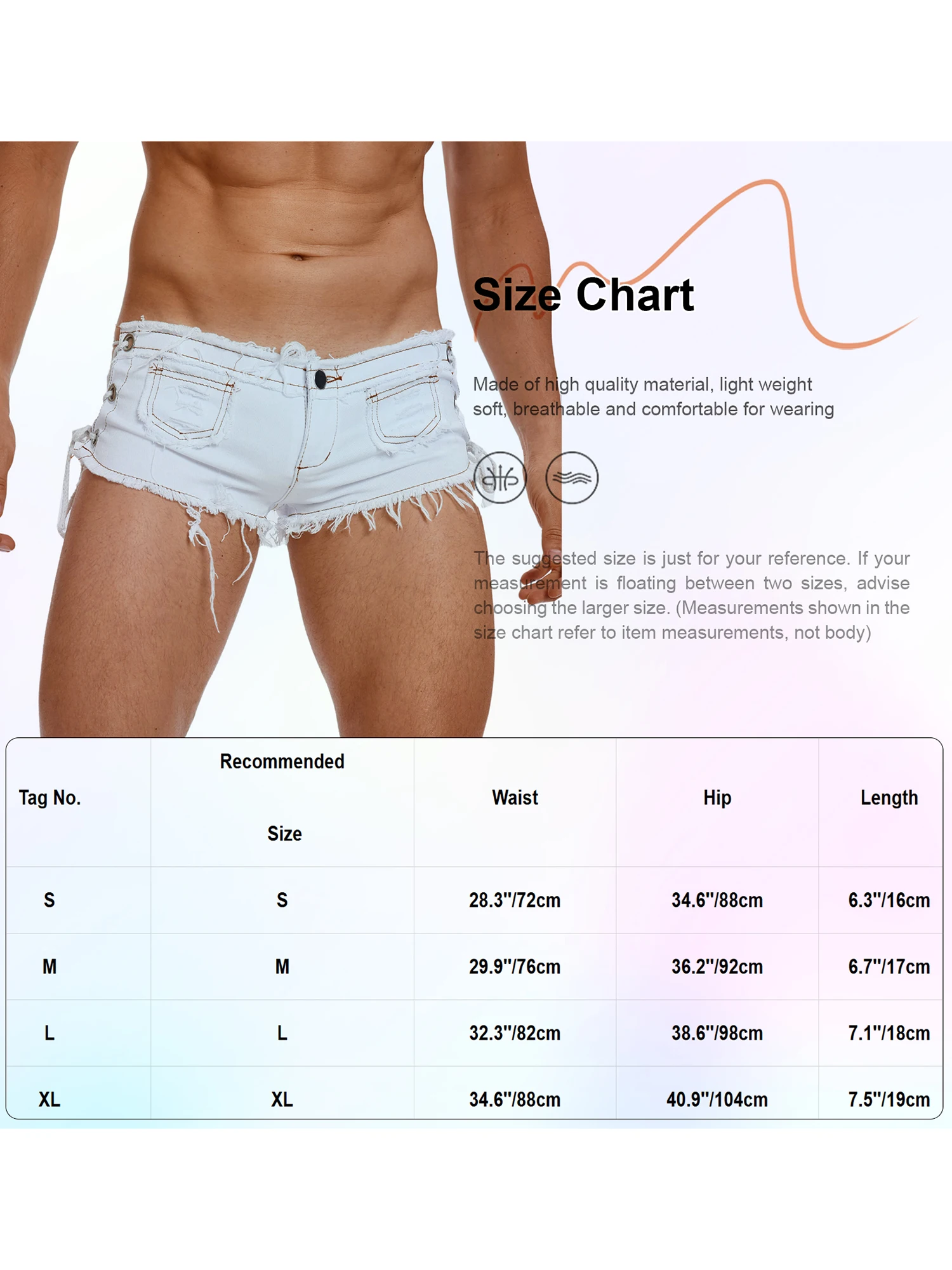 Mens Low Rise Extra Short Hot Pants Raw Edge Ripped Denim Shorts Jeans Shorts with Sides Lace-up Booty for Nightclub Dance Wear view 6