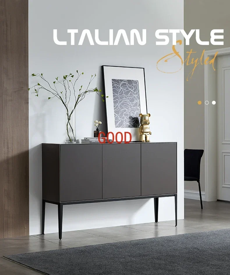 Solid Wood Italian Entrance Cabinet Gray Living Room Chest of Drawers Light Luxury Sideboard Cabinet Modern Minimalist Locker