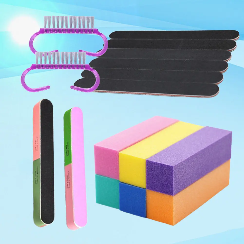 1Set Professional Nail File and Buffer Set for Manicure Pedicure Natural Acrylic False Nails Polishing Buffers Sanding Stripe