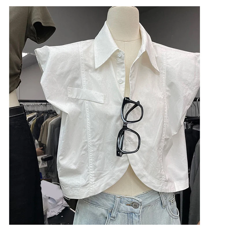 

2024 Spring/Summer New Korean Loose Short sleeveless Solid Color Shirt Top for Women's Fashion and Slim Appearance