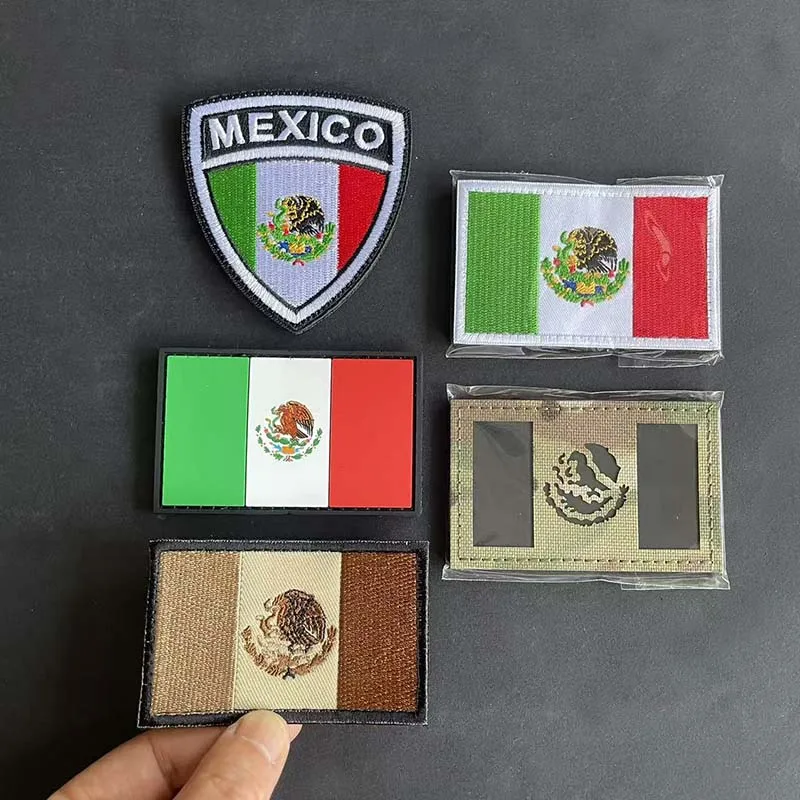 2 Stück Mexikanische Nationalflagge Adler Moral-Applikation Stickerei-Patches, PVC-Rucksack-Aufkleber, IR-reflektierende Abzeichen für Hut, Armband – Detail 4