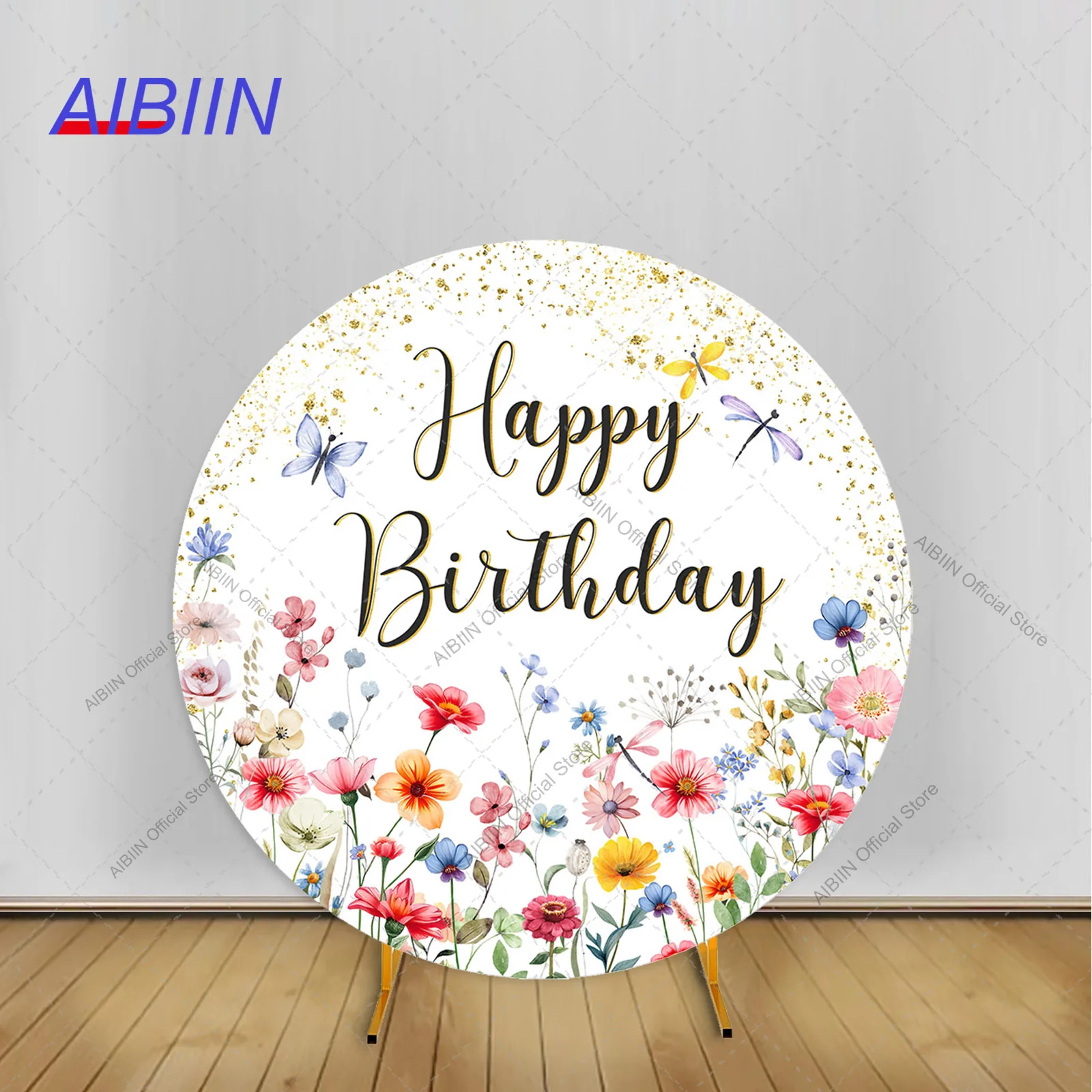 

Круглый фон с днем рождения, красочные полевые цветы, бабочка, стрекоза, торт на день рождения, вечерние Декор, фон для фотосъемки