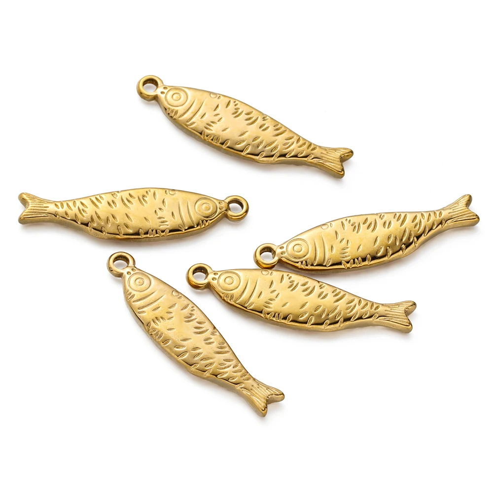 

5pcs Stainless Steel Waterproof Fish Charms Cute 3D Pendant for Necklace Earrings Keychain DIY Jewelry Making Supplies