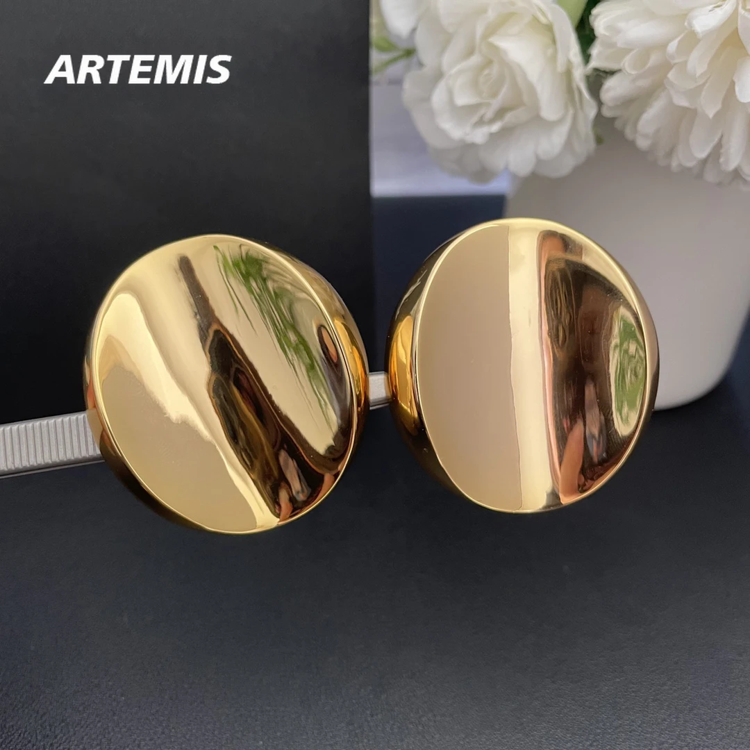 

Europe America Designer Brand Elliptical Gold Smooth Earring Ear Clip Women Top Quality Luxury Jewelry Party Runway Trend