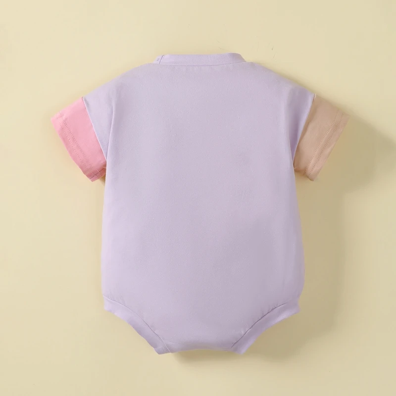 

Baby Girls Rompers Letter Print Crew Neck Contrast Color Short Sleeve Infant Bodysuits Summer Clothes Jumpsuits