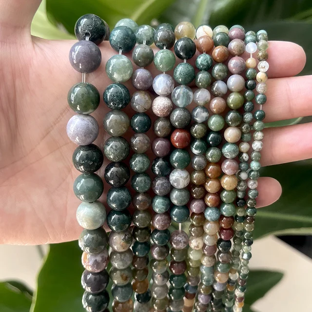 6m 8m 10m indyjski agat naturalny kamień koraliki okrągłe luźne koraliki dystansowe do tworzenia biżuterii DIY Charm bransoletka akcesoria naszyjnikowe