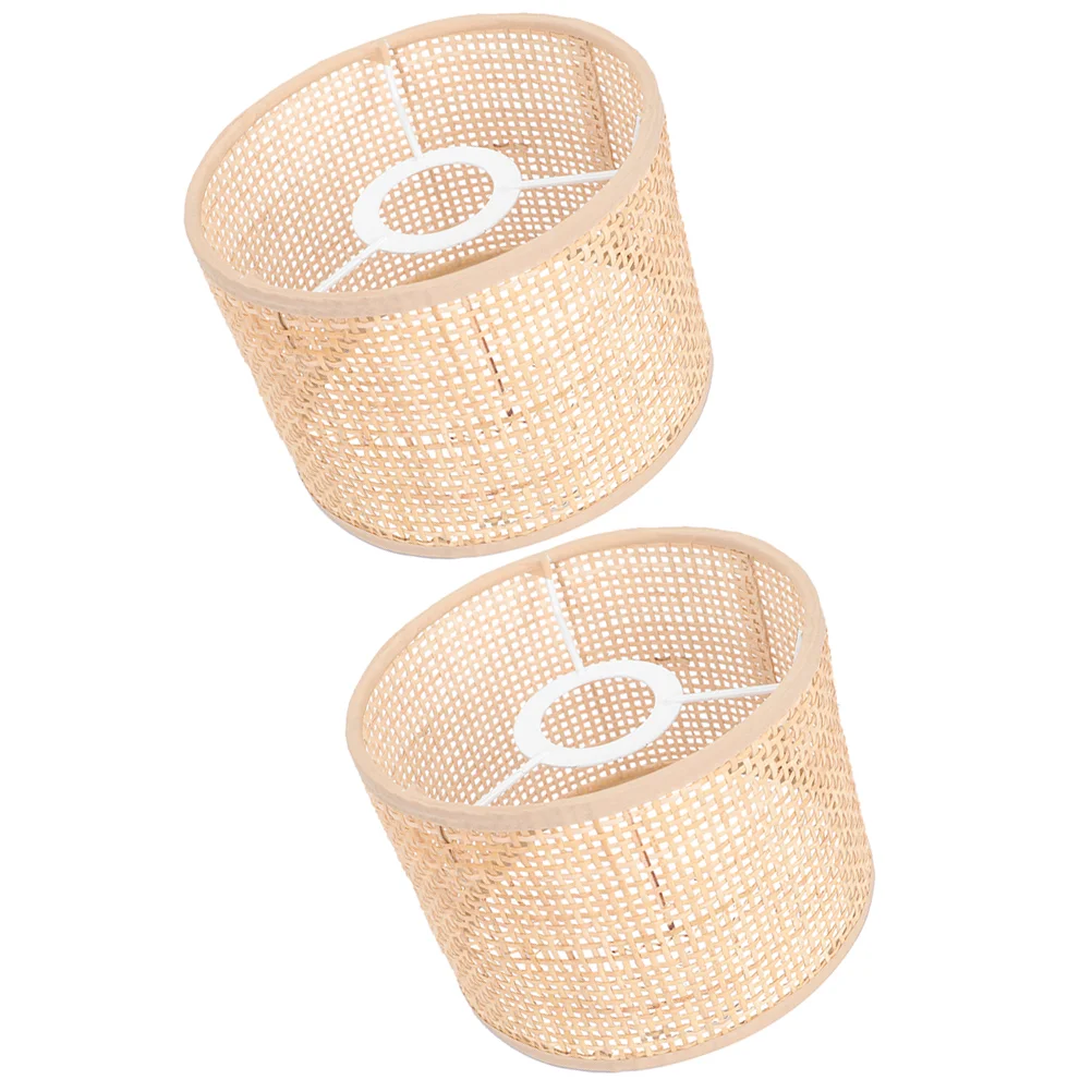 2 Pcs Woven Lampshade Rattan Grid Real (16*12 Squares) 2pcs Rustic Chandelier Hanging Pendant Decorative Shades Bamboo Cover