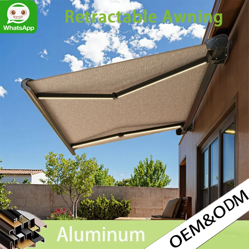 Modern Retractable Aluminum Patio Awning, Custom Style Waterproof UV Resistant Outdoor Sun Shade for Backyard Garden Deck